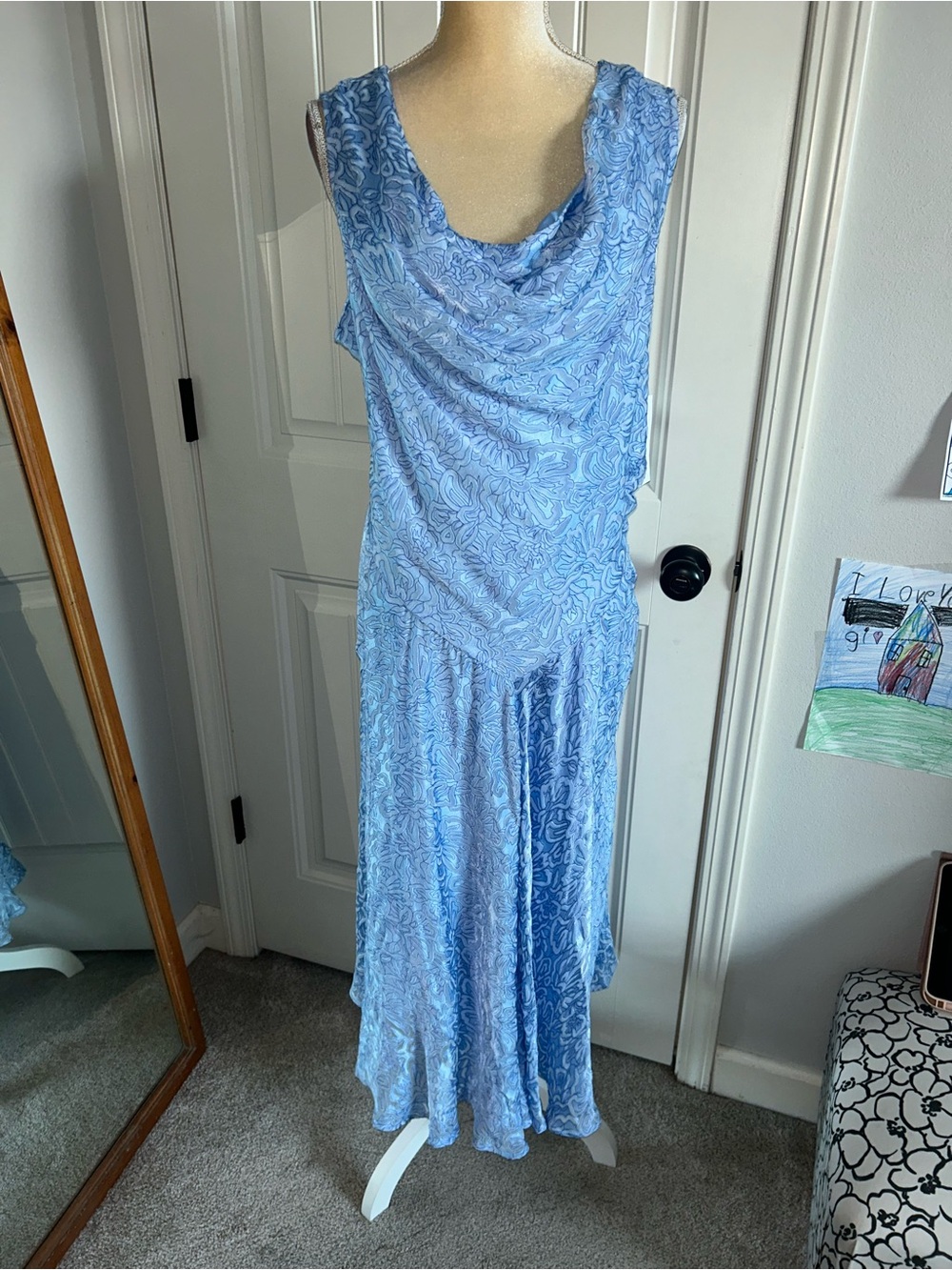 NWT Roaman's Light Blue Sleeveless Cowl Maxi Dress Sz 22W